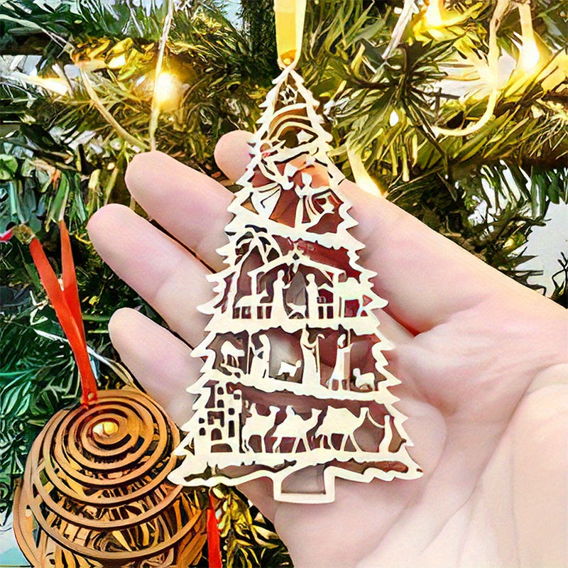 Christmas Olive Wood 5Pcs Nativity Scene Ornament - Carved into Tree Shape, Holy Land Wooden Hanging Decoration for Room, Home, Thanksgiving Party, Nativity Gifts Christmas Olive Wood 5Pcs Nativity Scene Ornament - Carved into Tree Shape, Holy Land Wooden Hanging Decoration for Room, Home, Thanksgiving Party, Nativity Gifts